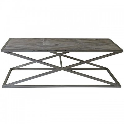 $1,995, Modern Metro Design Recycle Oak Top Coffee Table on Polished Steel Base